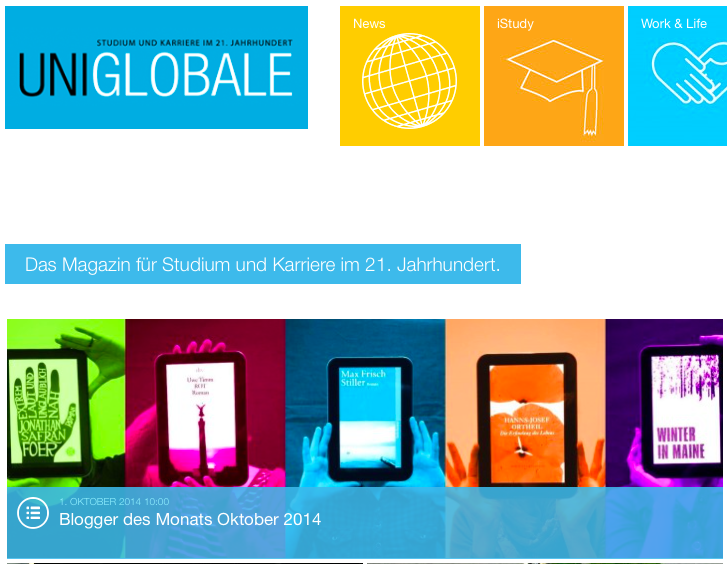 Blogger des Monats Oktober 2014. Screenshot: www.uniglobale.com